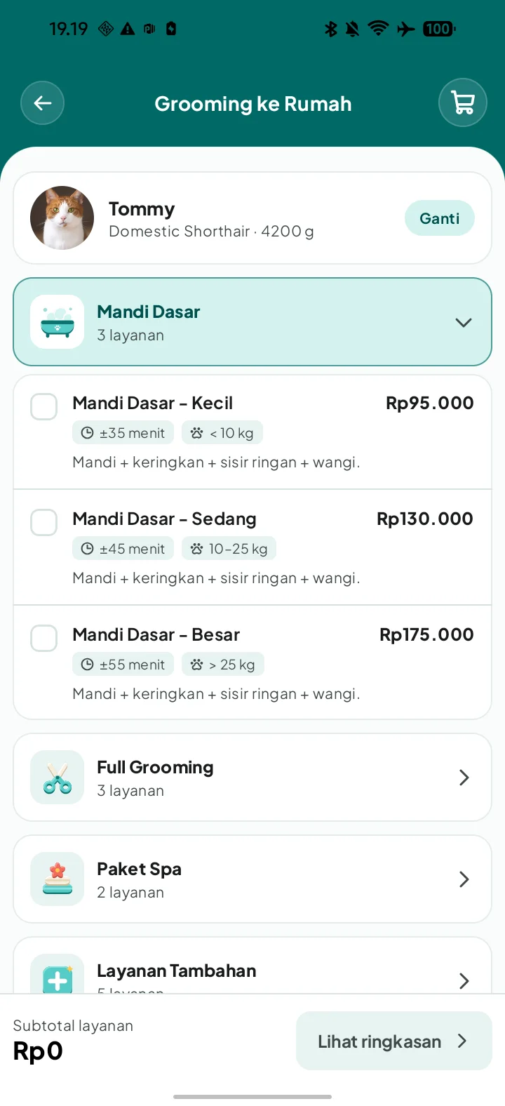 Pilihan paket Grooming ke Rumah