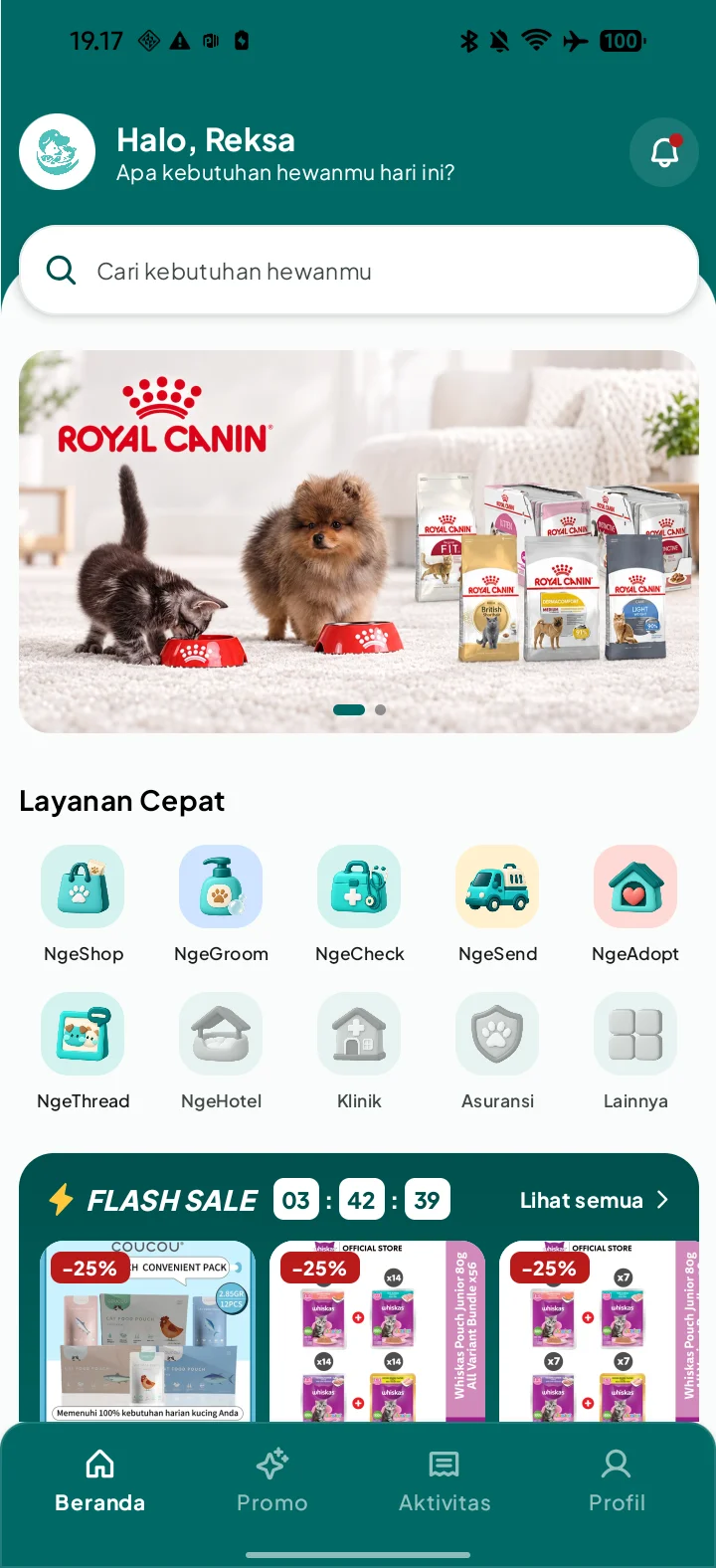 Beranda aplikasi Ngepets