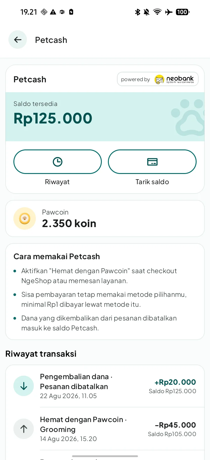 Saldo Petcash dan Pawcoin