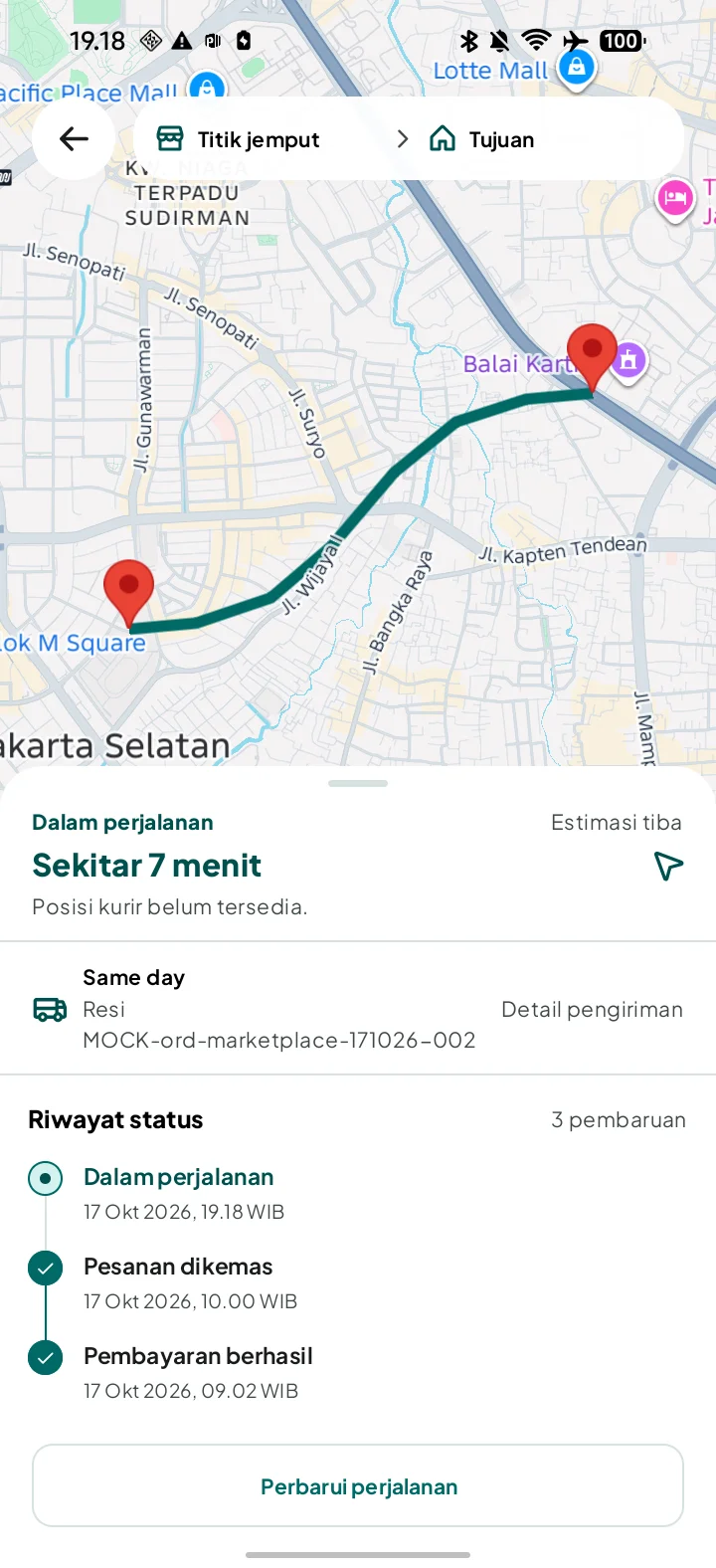 Pelacakan pengiriman hewan di peta